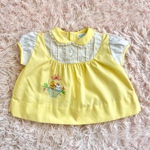 Vintage yellow Easter dress with ducky embroidery